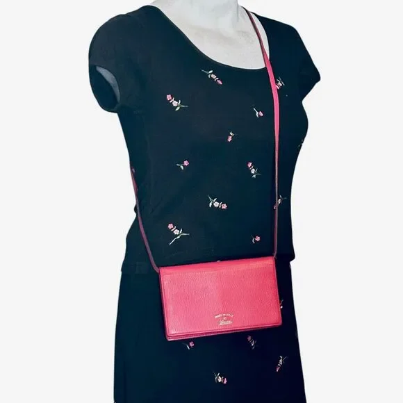 Authentic GUCCI Swing Wallet Continental Crossbody Pink Pebbled Leather Dust Bag - Picture 3 of 15